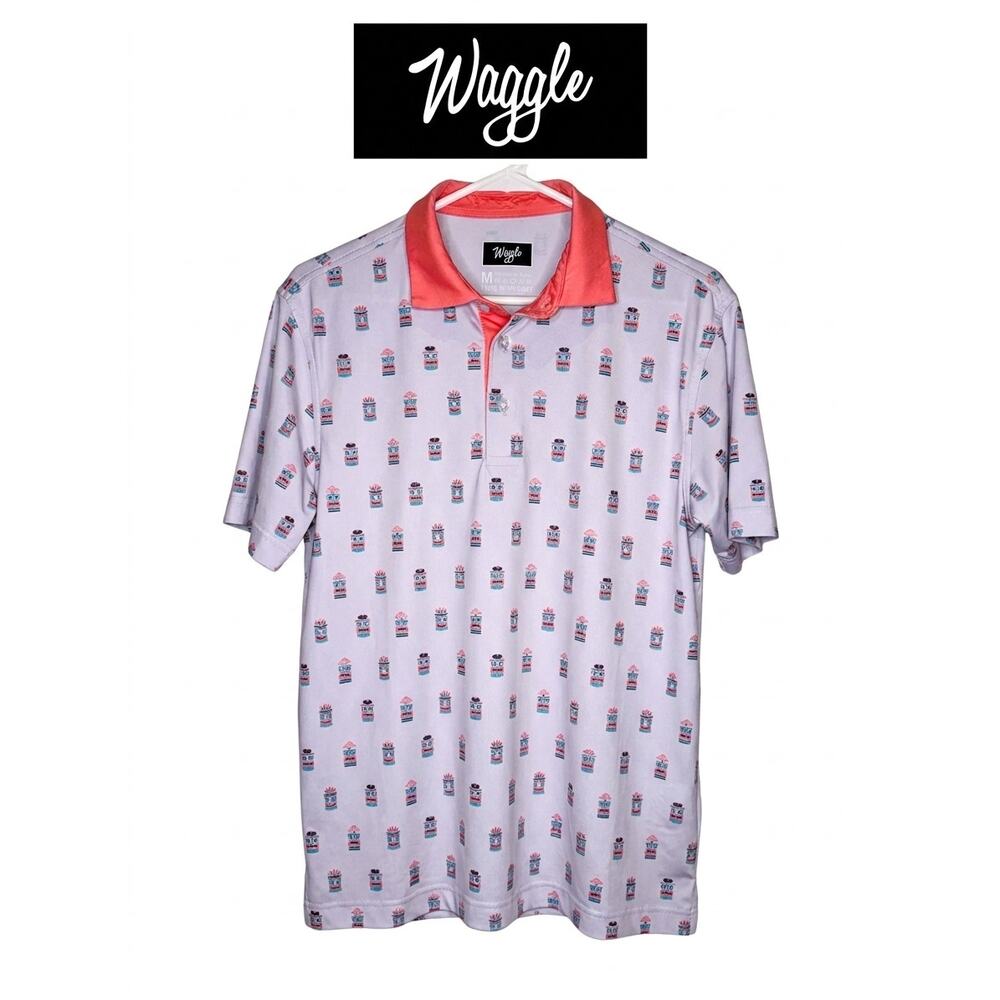 Waggle Tiki Head Golf Polo Lavender Pink Medium